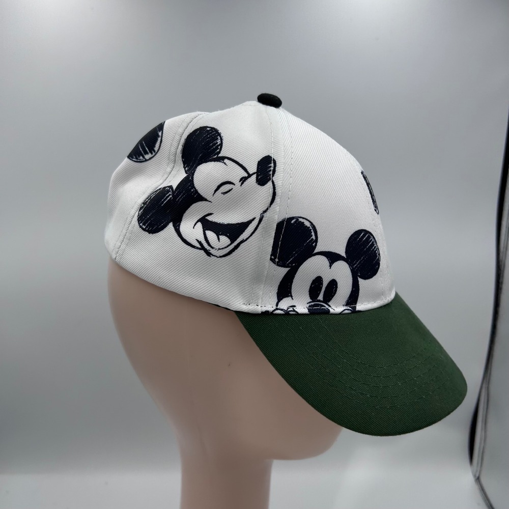 Disney Mickey Mouse Sketch Print Snapback Hat White Green Flat Brim Baseball Cap - Picture 2 of 5